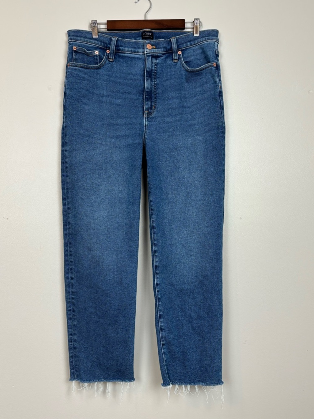J Crew Factory Jeans Womens 32 Stove Pipe Raw Hem High Rise‎ Stretch Denim Blue